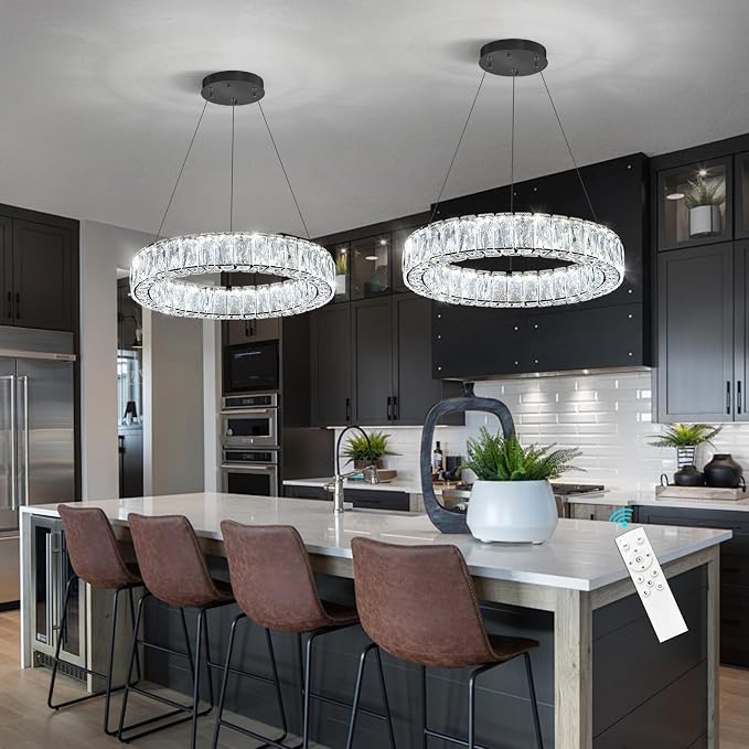 HAIXIANG Modern Crystal Chandelier Dimmable LED 16 Inch Ring Pendant Lights