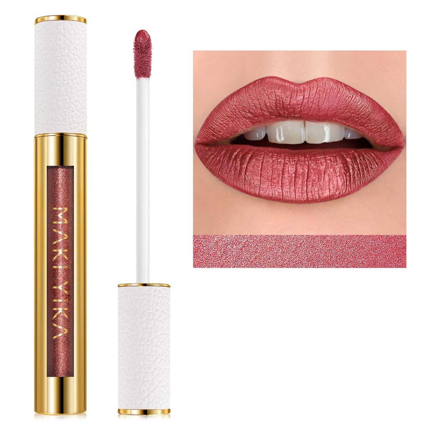 Maki Yika Red Lipstick For Women Metallic Lipsticks Glitter Long Lasting Lipstick No Smudge No Transfer Liquid Pink Lip Gloss (B