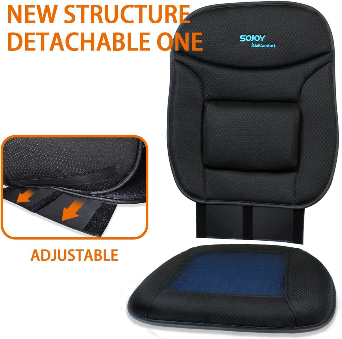 Sojoy Truck Seat Cushion – Gel Memory Foam Seat Pad with Lumbar & Back Support, for Office Chair, Car & Semi-Truck, Pain Relief & All-Day Comfort