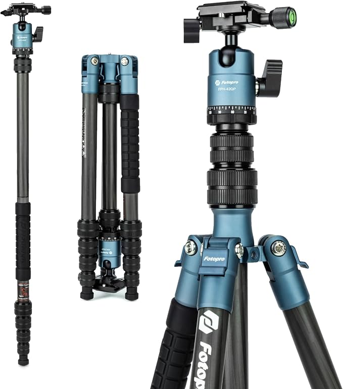 Fotopro 59" Carbon Fiber Travel Tripod Compact Camera Tripod
