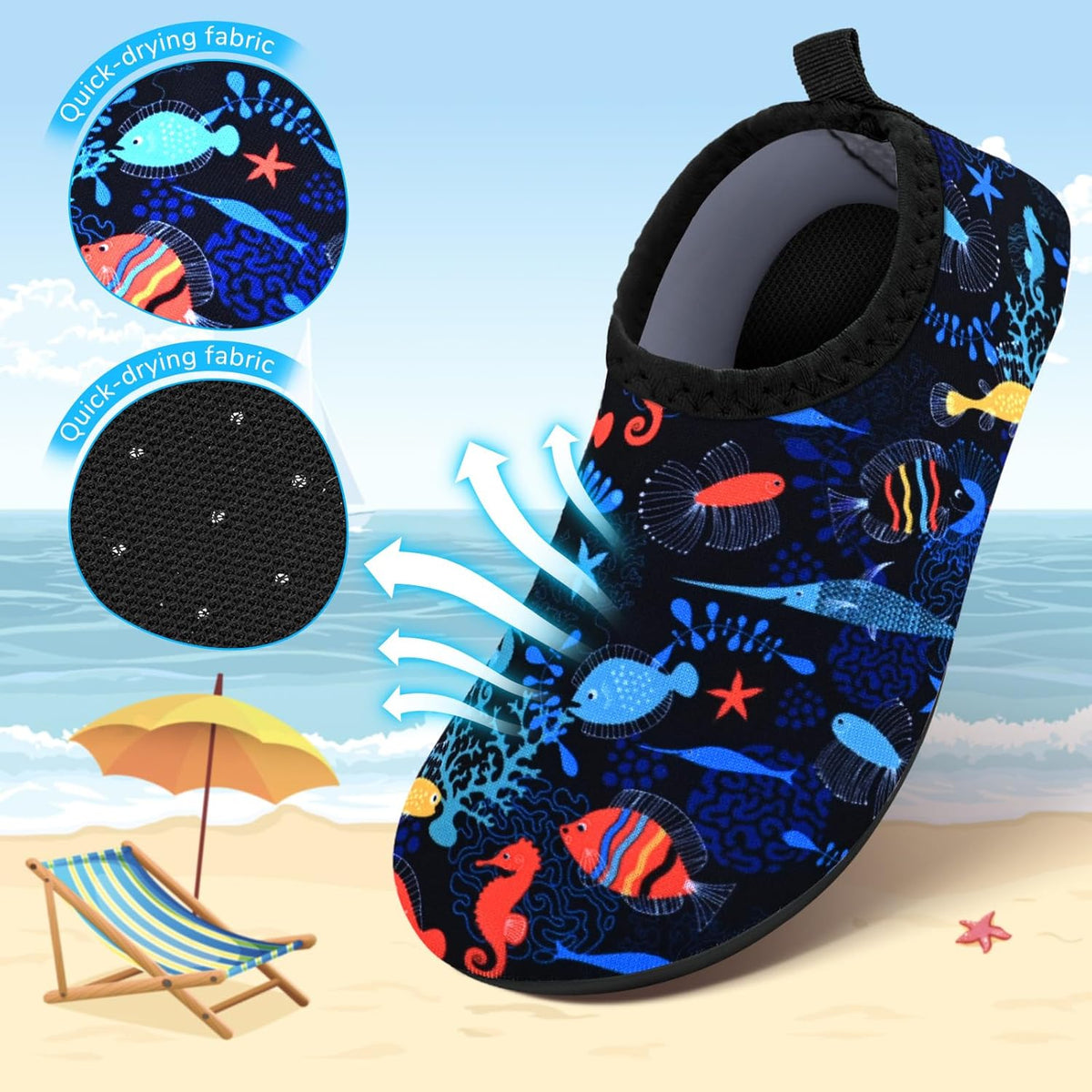 Skiennix Kids Swim Water Shoes - Non-Slip Quick Dry Aqua Socks for Beach & Outdoor Fun