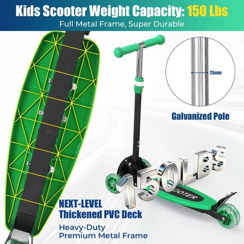Foldable Kids Kick Scooter with Auto-Glowing Wheels & 3-Height Adjustment – Lean-to-Steer Fun, Ideal Gift for Boys and Girls Age 3/4/5/6/7