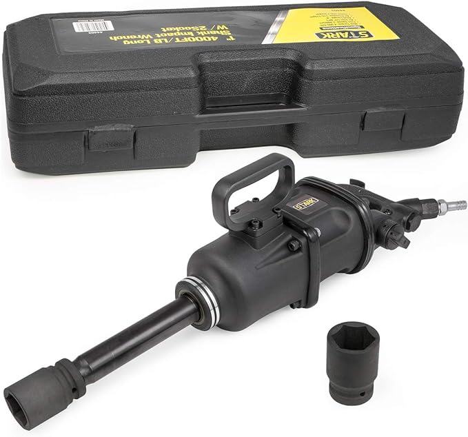 Stark USA 1" Air Impact Wrench Gun Long Shank Pneumatic Truck Mechanics Socket (38mm & 41mm) Set Truck Trailer Heavy Duty Repairs and Maintenance with Carrying Case
