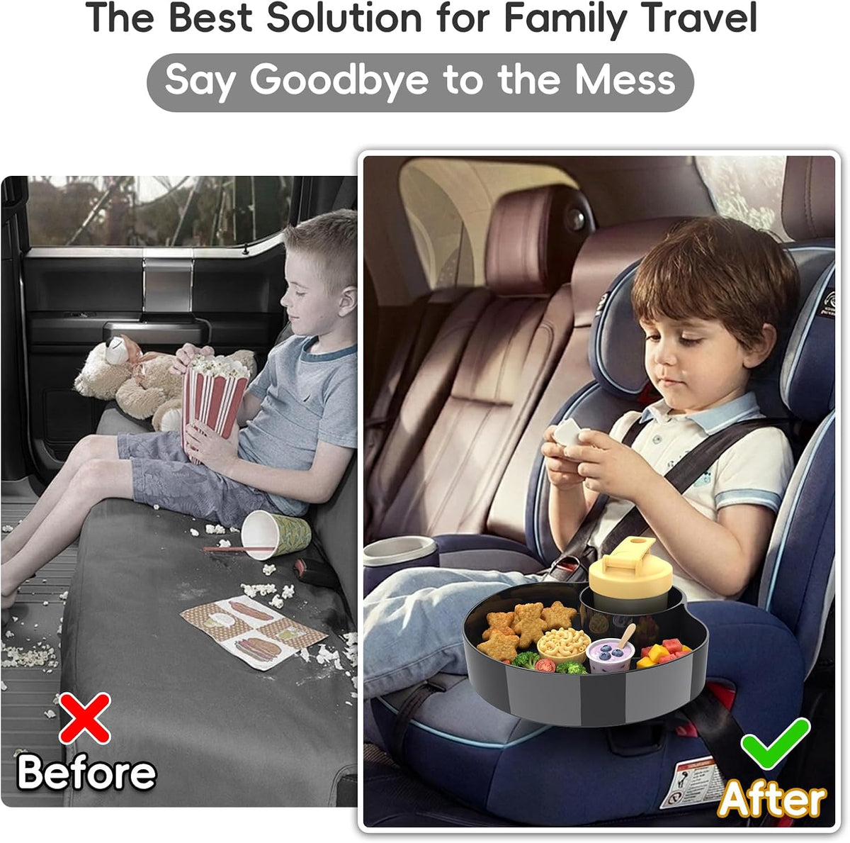 Car Seat Cup Holder Snack Tray for Kids Travel, 1-Pack, Black