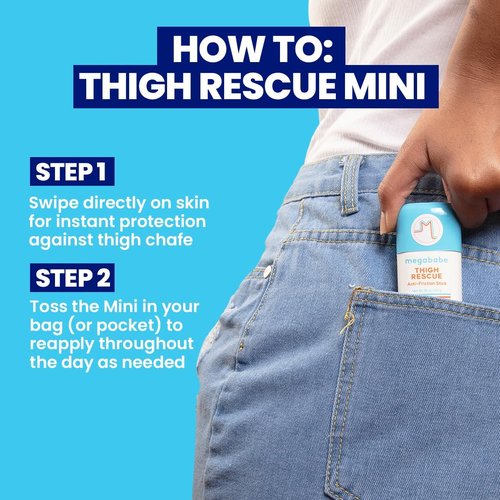 Megababe Thigh Rescue Anti-Chafe Stick Mini - Travel Size for On-the-Go Relief | Prevents Skin Chafe & Irritation