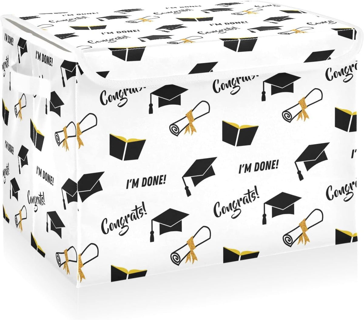 CaTaKu Graduation Black Golden Storage Bins with Lids Fabric Large Storage Container Cube Basket with Handle Decorative Storage Boxes for Organizing Clothes Shelves