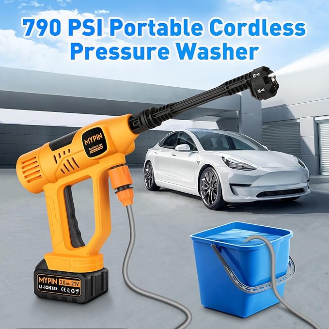 Upgraded LCD Display Portable Cordless Pressure Washer, 790 PSI 21V 2x3.0AH Rechargeable Batteries Powered Pressure Washer, 6-in-1 Nozzle for Car Floor Wall Fence Cleaning,10 Adjustable Pressure Modes
