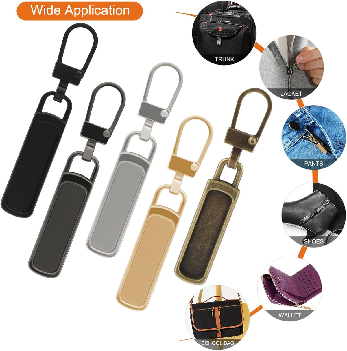 Skiennix Zipper Pull Replacement - 10 Detachable Sliders for Luggage, Jackets & More | Silver, Black, Gold, Gun Black
