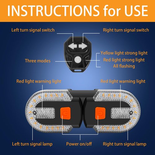 Bike Turn Signals, Turn Signals for ebike with Horn, Bike Tail Light 5 Modes Waterproof Strobe Front and Rear Bike Lights, USB Charging Remote Control Splited/Integrated. (2pcs Lights)