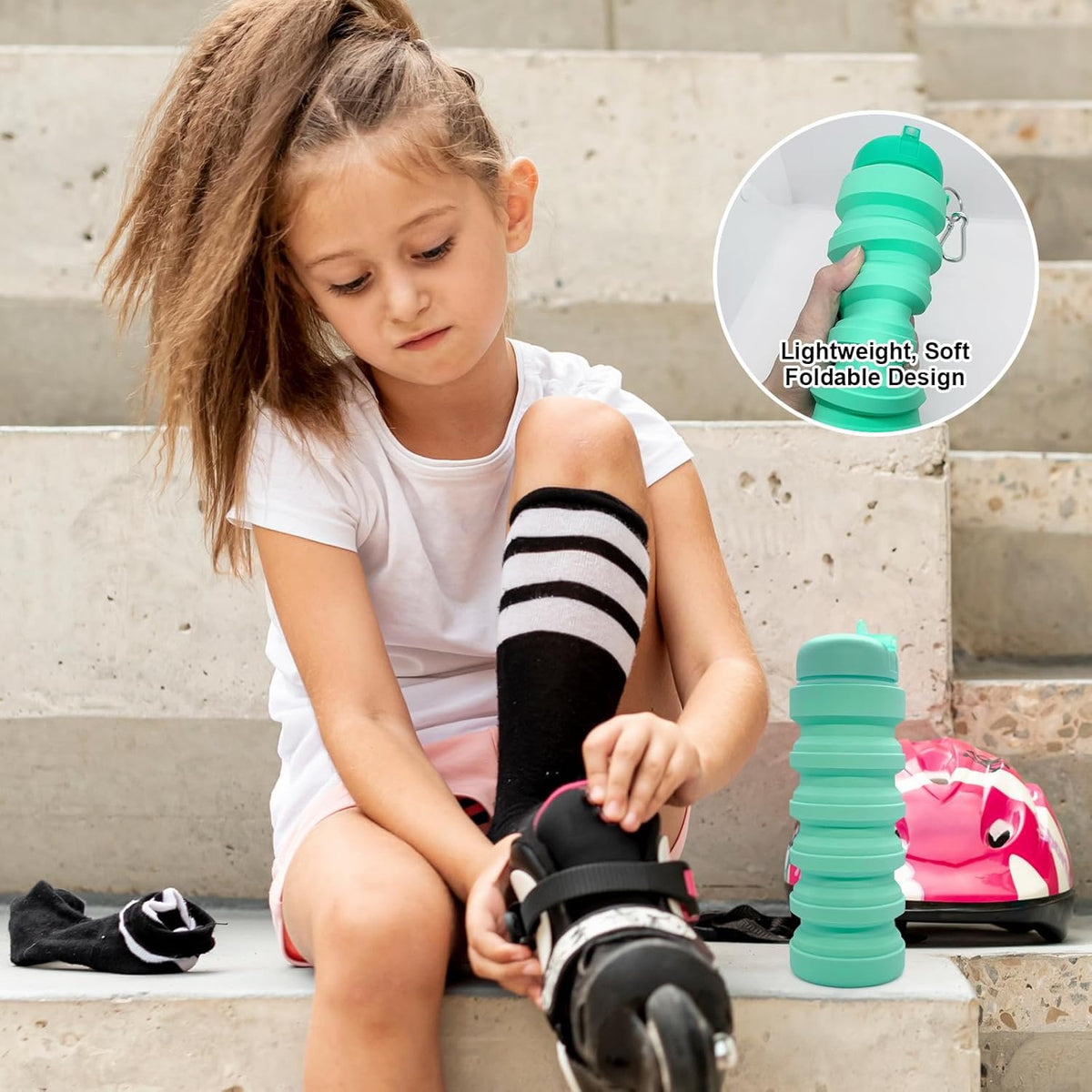 Skiennix Collapsible Water Bottle - 20oz Portable Silicone Leakproof Design for Travel & Outdoor Activities
