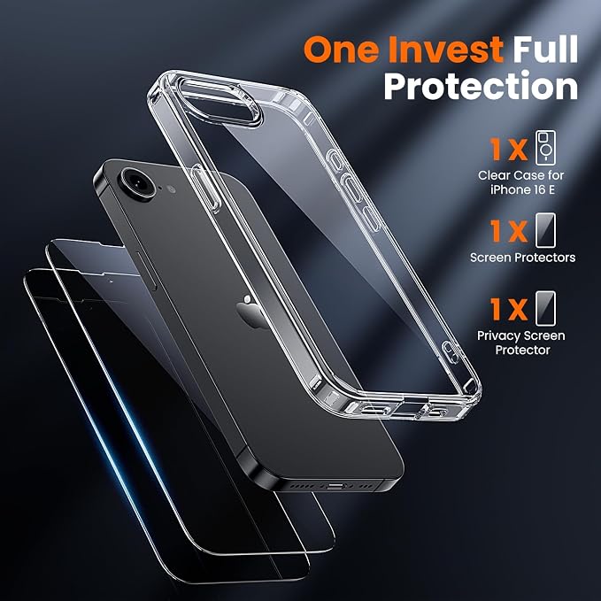 toushion 3 in 1 for iPhone 16E Case Clear/iPhone 17E Case Screen Protector *2