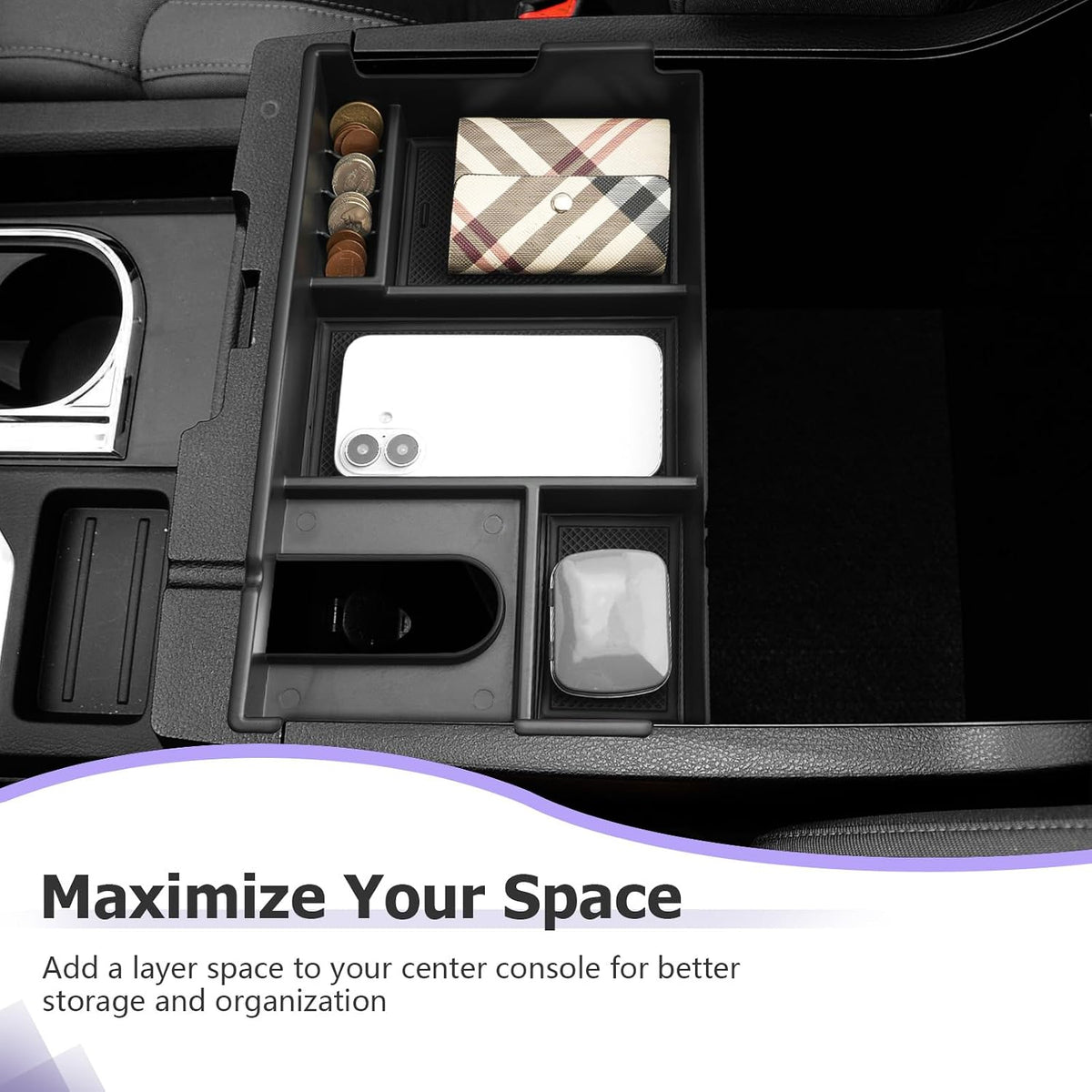 LUWU Tundra & Sequoia Center Console Organizer for 2007-2017 2018 2019 2020 2021 Toyota Tundra & Sequoia Accessories Armrest Console Storage Box Insert Tray ABS Material Black