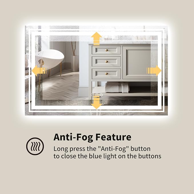 WTTY LED Bathroom Mirror 60"x28" with Back and Front Light,Modern LED Mirror for Bathroom,Stepless Dimmable Lighted Bathroom Vanity Mirror with Anti-Fog,Memory Function,Shatter-Proof