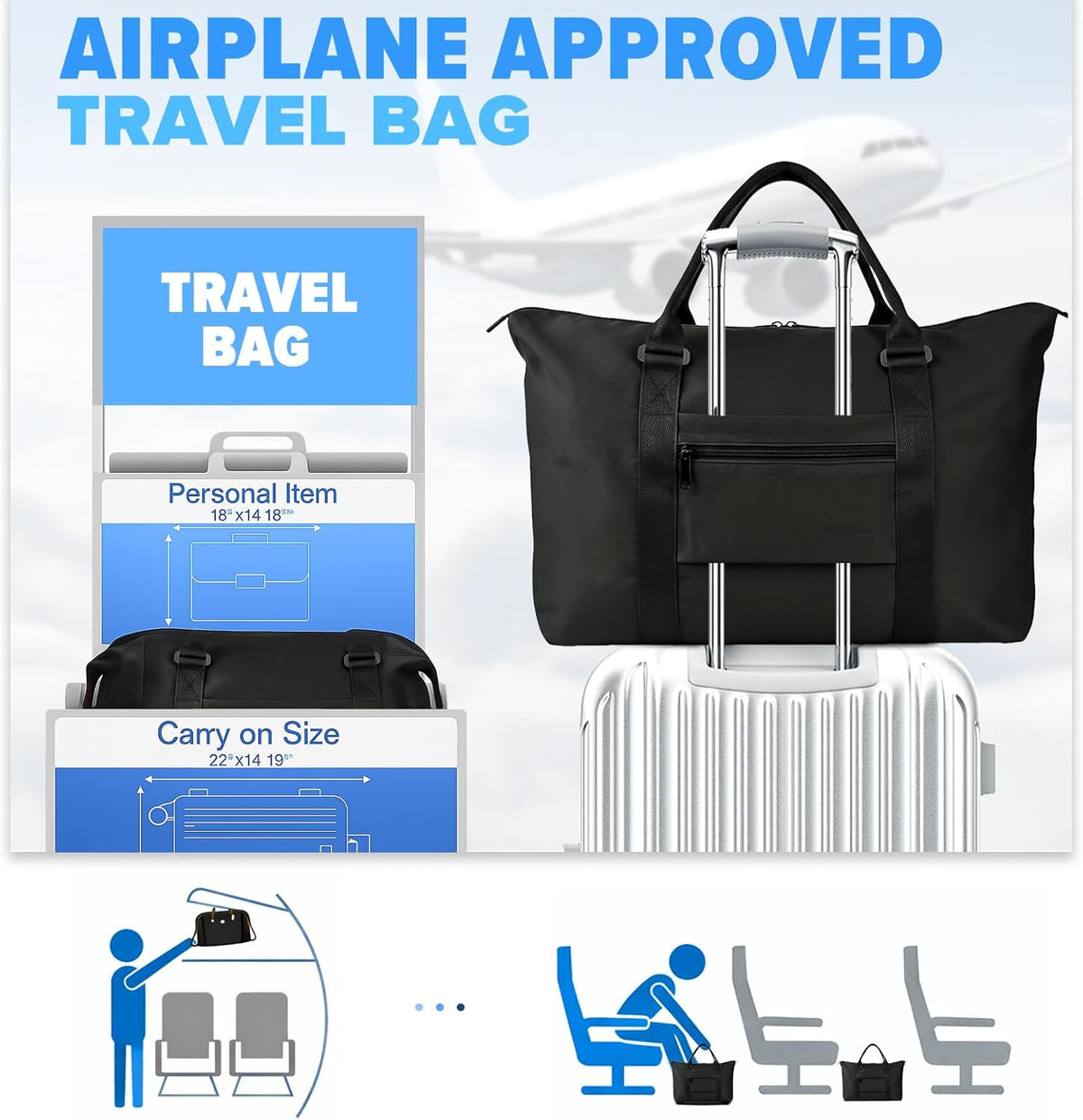 Skiennix Travel Duffle Bag - Versatile Weekender & Gym Bag with Trolley Sleeve | Black