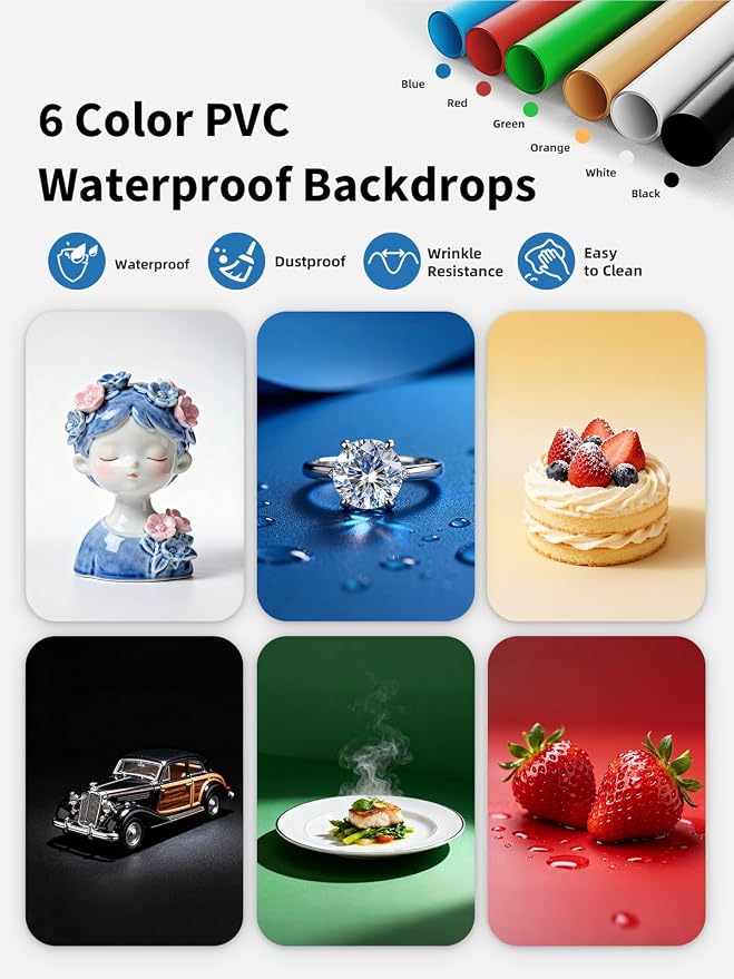 Glendan Light Box Photography, 6 Color PVC Backdrops, 4 Reflection Boards and 1