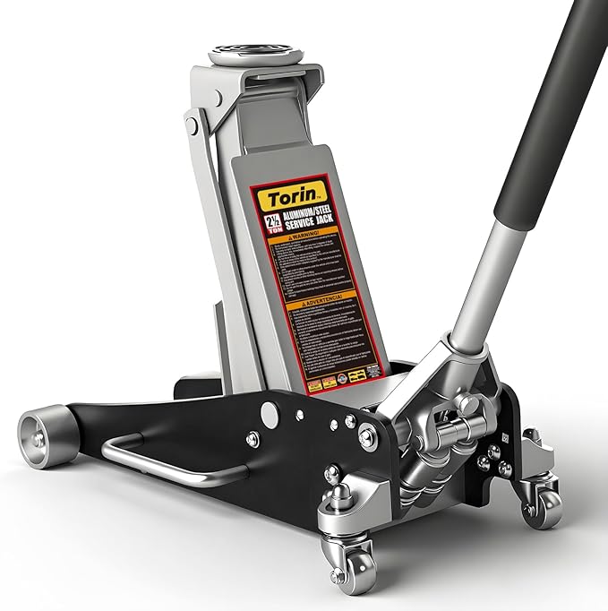 Torin 2.5 Ton Low Profile Aluminum/Steel Racing Floor Jack with Dual Piston Quick Lift Pump, 5521 lb Capacity, Lift Range 3.94"-18.31", SUV & Truck Compatible, Red