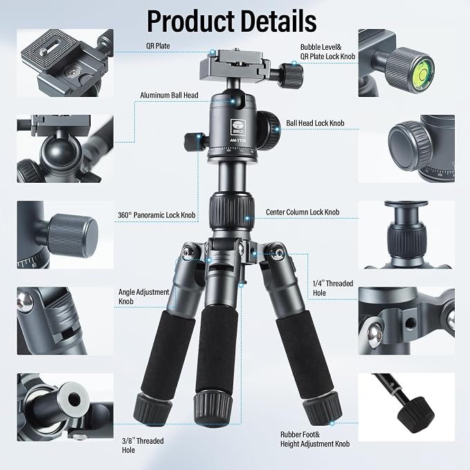 SIRUI Compact Mini Desktop Tripod, Loaded up to 17.64lbs, Phone Holder Included