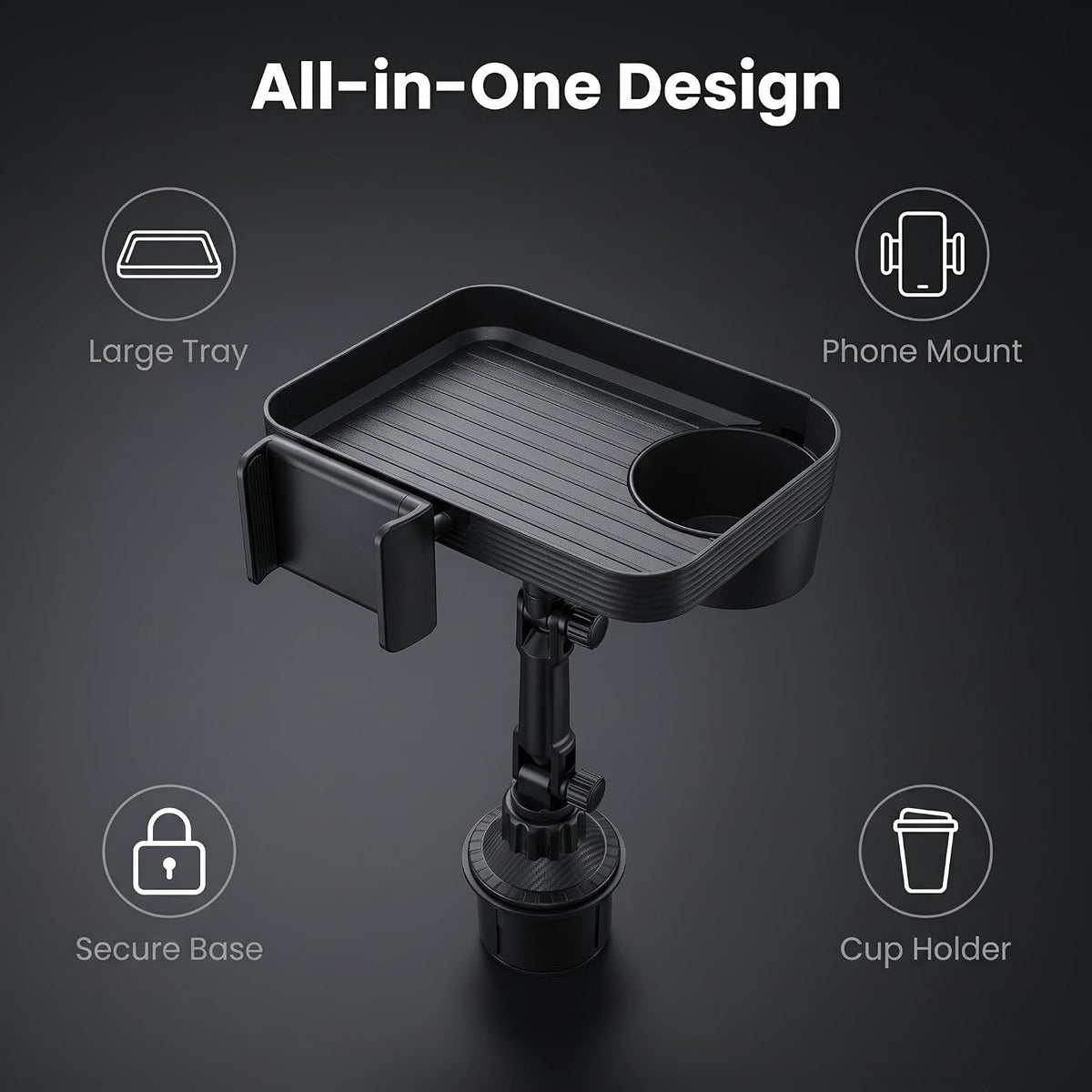 Car Cup Holder Tray,Car Food Tray with Cup Holder, 9.5 inch 3 in 1 Detachable Car Cup Holder Tray Table, Portable Car Eating Tray Table for Road Trips, Automotive Cup Holder Expander