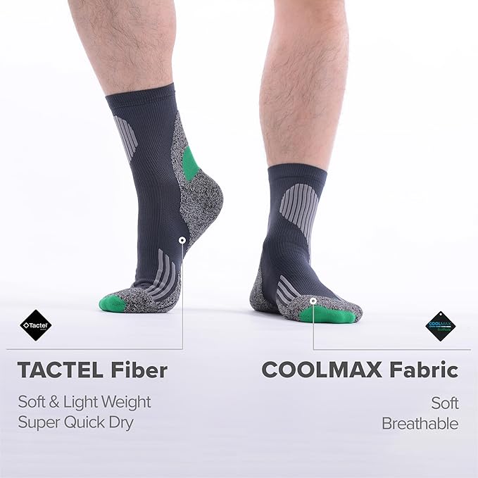 Tactia Full Cushion Compression Socks Men, Coolmax No-Blister Wicking Padded Heel, Quarter Socks for Tennis Golf Hiking Work