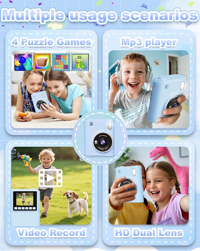 Instant Print Camera for Kids, 1080P Instant Digital Print Cameras for Toddler