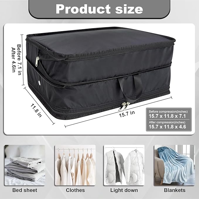 Extra Large Compression Packing Cubes for Travel Essentials, 2 Pack Expandable Travel Cubes for Packing Bags Suitcase Organizer, Black