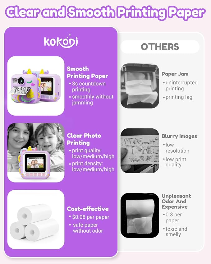 KOKODI Kids Camera Instant Print, Toddler Cameras Christmas Birthday Gifts