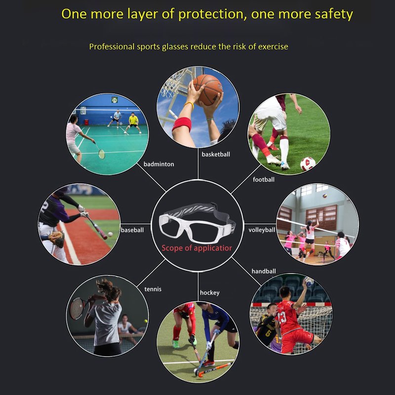 SooGree Sport Glasses Goggles Basketball Soccer Sports Protective Eyewear Goggles Safety Glasses-Replaceable Prescription Lens (8031 Transparent Frame White Pad)