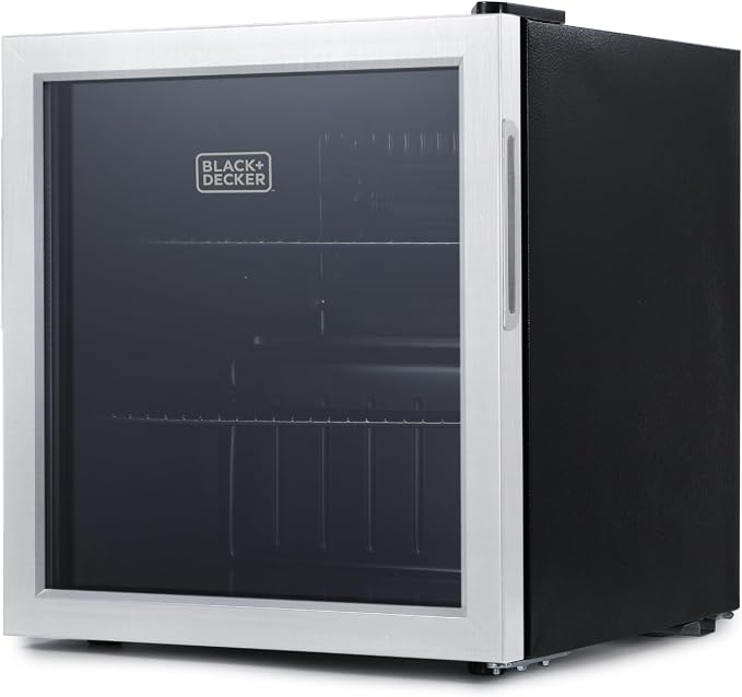 BLACK+DECKER 1.7 Cu. Ft. Beverage Cooler, BDB16HS | Beverage Fridge with Double Pane Glass Door, Drink Fridge with 63-Can Capacity for Home Bar, Home Office and More