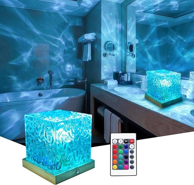 RICHMYC Ocean Wave Projector Light, 16 Colors Gradual Rotating Water Lamp with Remote Control, Beach Decor Sea Themed Northern Lights Projector for Office Bedroom Bar Restaurant(Cordless)