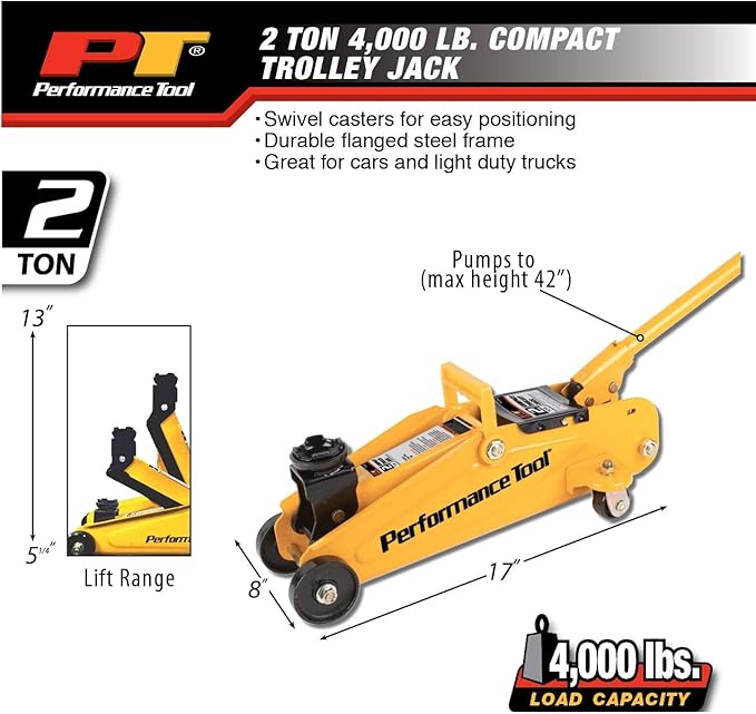 Performance Tool W1605 2-Ton Trolley Jack and Stand