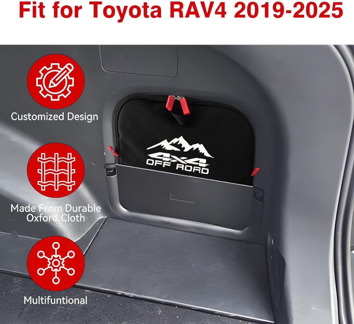 Trunk cubby storage bag Cargo side pocket compatible with Toyota RAV4 2019-2025 backpack organizer car trunk accessories (4x4White)