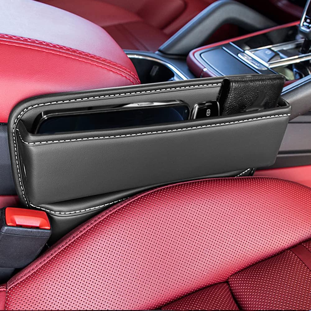 Riloer Car Organizers for Gap Leather Waterproof Car Seat Gap Fillers for Cars, Suvs, Trucks, Front Seat Gap Fillers for Phones, Keys, Cards, Glasses, Black