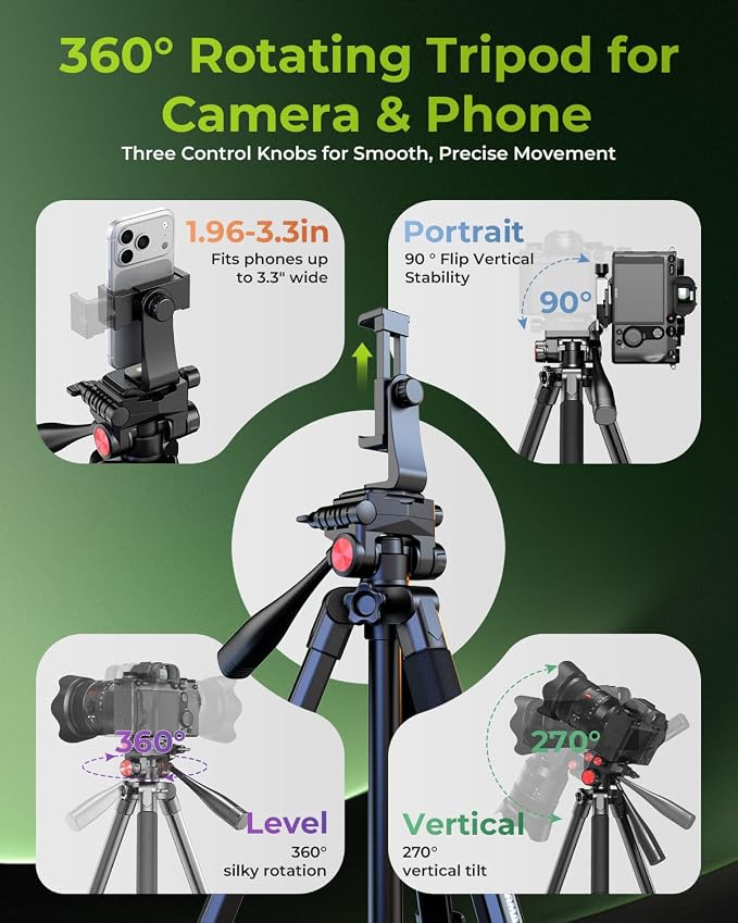 CAMBOFOTO 72" Camera Tripod, Professional Aluminum Tripod Stand