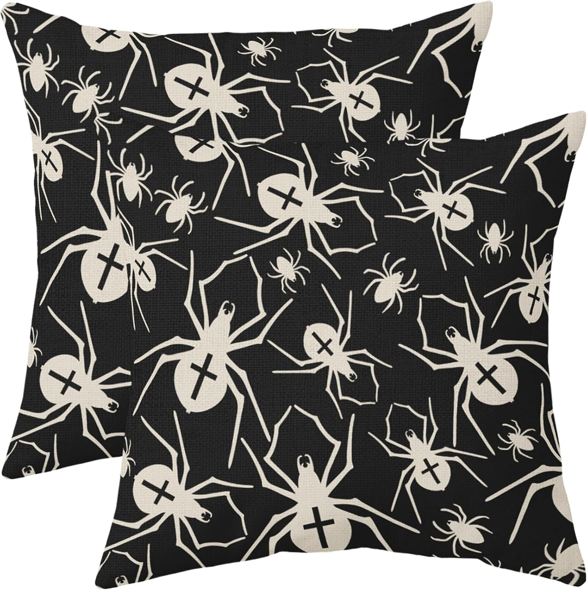 Black Halloween Pillow Covers 18x18 Set of 2 Cream Spider Print Outdoor Decorative Throw Pillows Holiday Scary Themed Farmhouse Pillowcases Linen Cushion Case Decor for Home Sofa Couch Bed