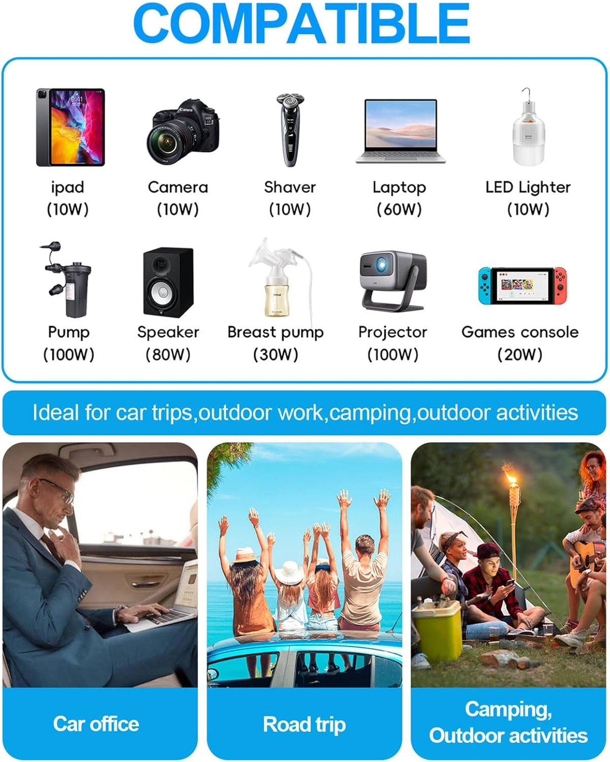 300W Portable Charger Car Power Inverters for Vehicle | 24W USB A/C,Dual 12V-110V AC Car Plug Adapter Outlet,Cigarette Lighter Adapter for Laptop/Camping/Road trip essentials