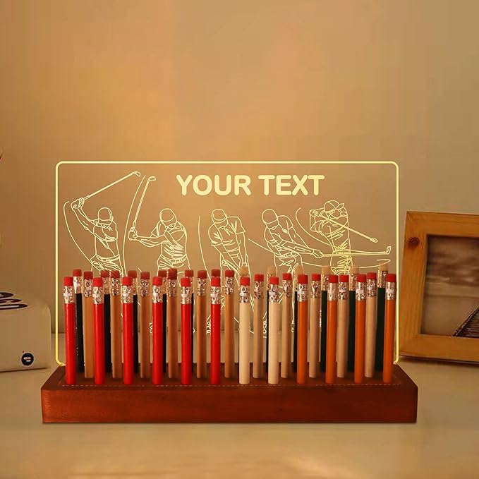Customized Light Up Golf Pencil Display Case, Wooden Acrylic Accessories with Warm White Lights for Pencil Display and Storage in Homes, Offices, Golf Pro Stores, Golf Museums, and Galleries