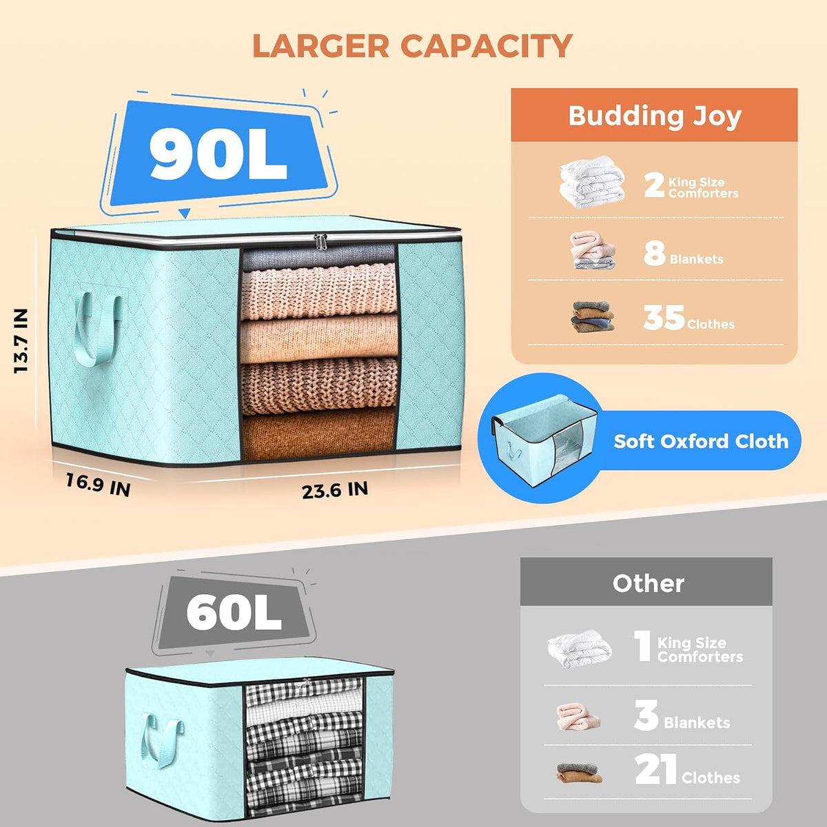 90L Large Storage Bags, 6 Pack Clothes Storage Bins Closet Organizers