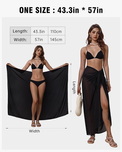 Eicolorte Women's Beach Cover-Up - Sheer Chiffon Bikini Sarong Wrap in Elegant Design