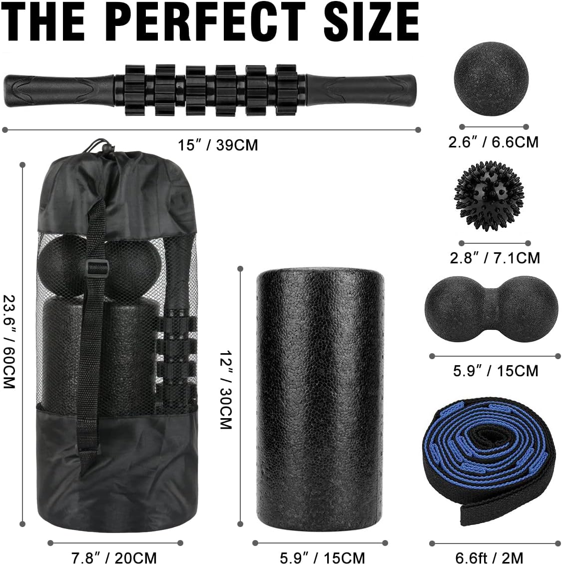 Skiennix Foam Roller Set - High Density Muscle Roller & Stretching Strap for Deep Tissue Relief | 5-Piece Therapy Kit