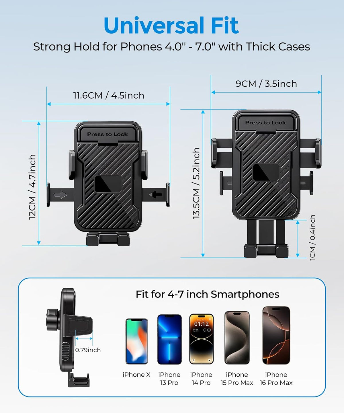 Dual Cup Holder Phone Mount for Car, 360° Adjustable Fits Two Phones