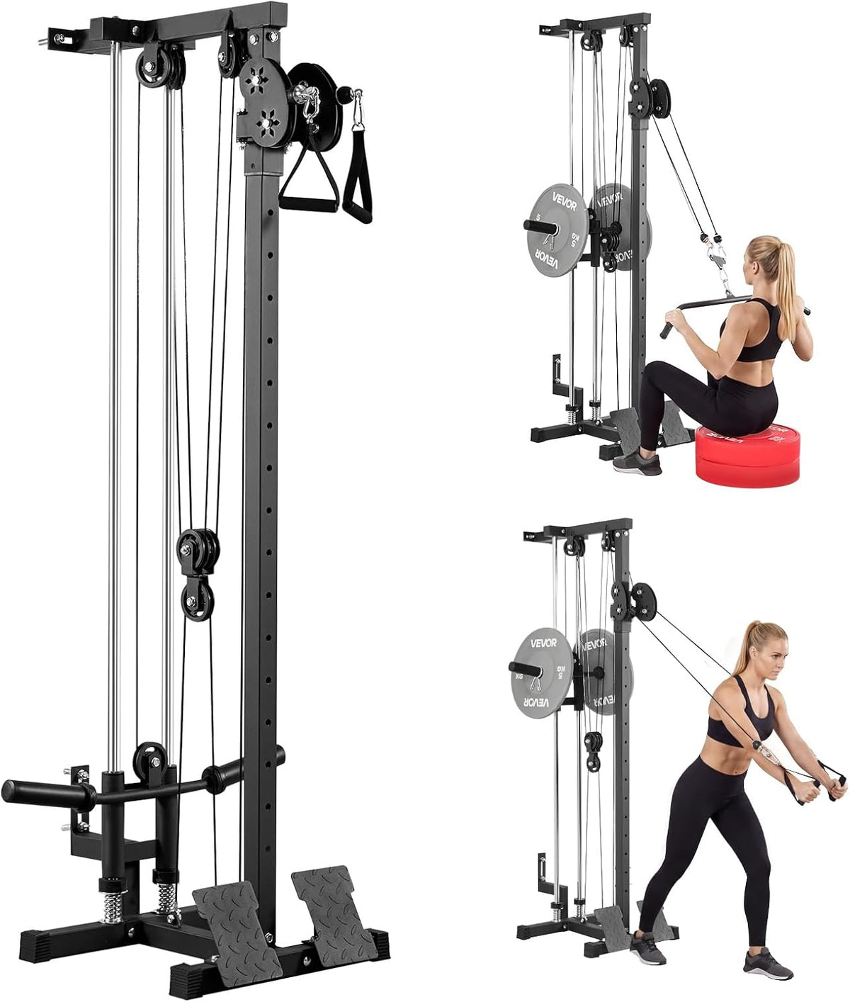 VEVOR LAT Pull Down Machine - 3-in-1 Cable Row Machine with 18-Levels Height Adjustment | 500 lbs Load Capacity for Full-Body Workouts