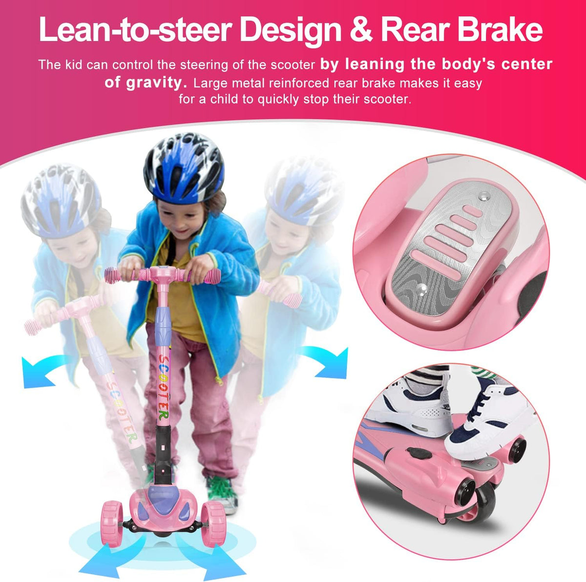Skiennix 3-Wheel Scooter for Kids - Bluetooth Speaker, LED Lights, Foldable Design | Ages 3-10