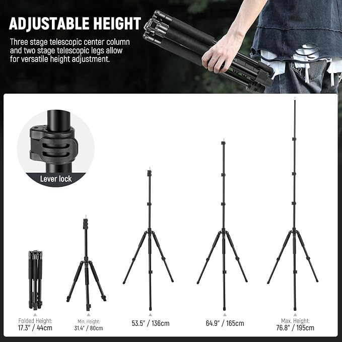 NEEWER Photography Light Stand, 1.5-6.4ft/47-195cm Aluminum Reversible Studio