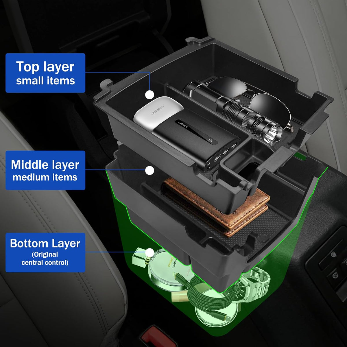 Double-Layer Center Console Tray Fit for Ford Bronco 4Door 2025 2026