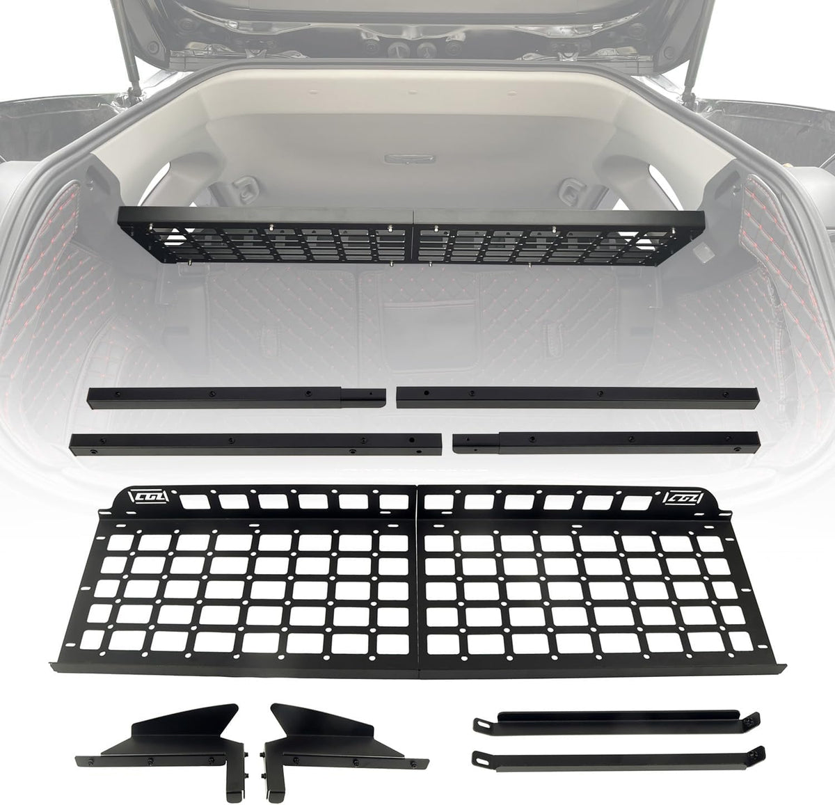 HIGH FLYING for Toyota RAV4 2019-2025 Car Accessories Modular Storage Molle Panel Cargo Shelf Organizer Luggage Carrier Rack Aluminum Alloy (with Conjoined Cross Bar)