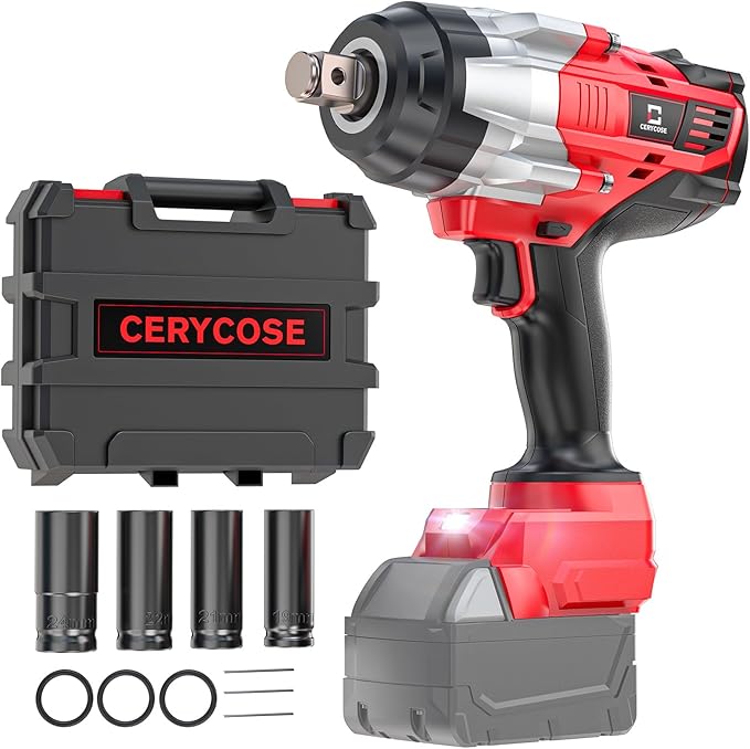 Cordless Impact Wrench 3/4 inch Compatible with Milwaukee Battery, Cerycose1850ft-lbs (2500N.m) Brushless Electric Impact Gun, High Torque Impact Driver, Heavy-Duty Automotive with 4 Sockets