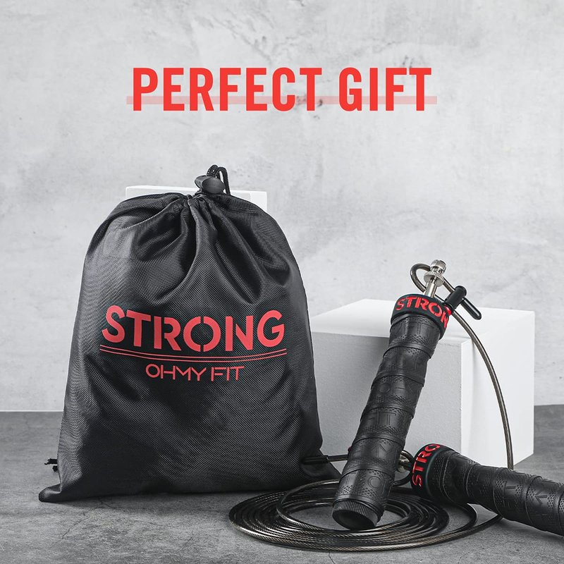 OHMY FIT Adjustable Speed and Weight Jump Rope - Carbon Steel Jump Rope for Men & Women - Jumping & Skipping Rope Great for Fitness, Exercise, Cardio Workout, Boxing, Crossfit & More (Rope w/Weights)