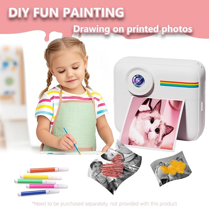 Kids Camera Instant Print with Color Printing Paper and Protective Case 32GB