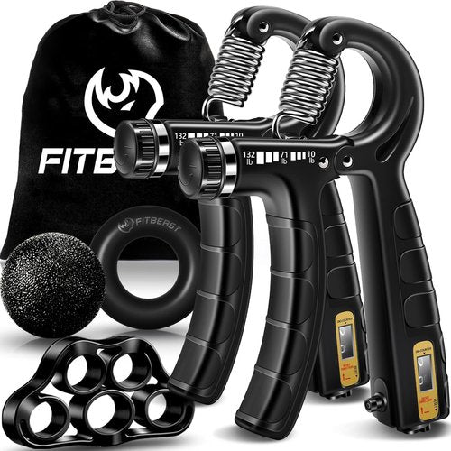 FitBeast Hand Grip Strengthener Kit - 5 Pack Adjustable Resistance Grippers & Stress Relief Tools for Athletes