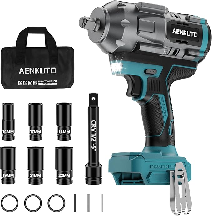 Cordless Impact Wrench for Makita 18V Battery,1500Nm (1106 Ft-Lbs) 1/2" Brushless Impact Gun, LED Work Light, 3-Speed High Torque Power Tool for Tire Removal, Rusted Bolts (No Battery)